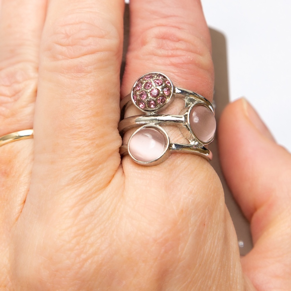 Band ring silver tone with pink stones Accessory Crossing 8